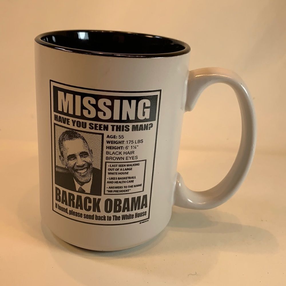 Missing Barack Obama White House Coffee Tea Cocoa Collector Black White Mug EUC